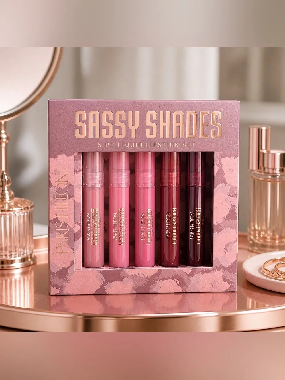 Paris Hilton Sassy Shades 5‑Piece Lipstick Set — Nude Pink to Deep Berry